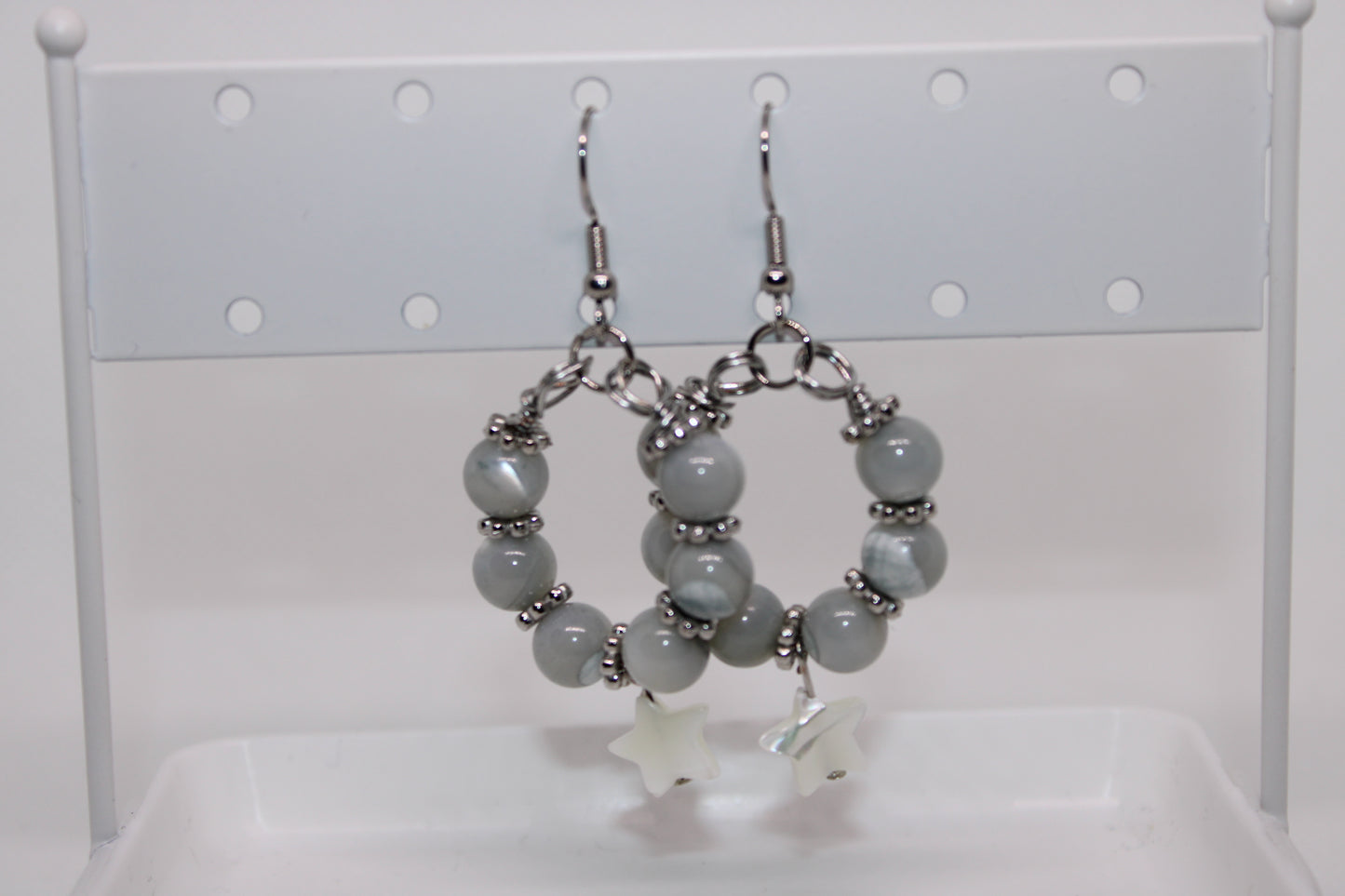Grey Mother Pearl Earrings With Seashell Stars